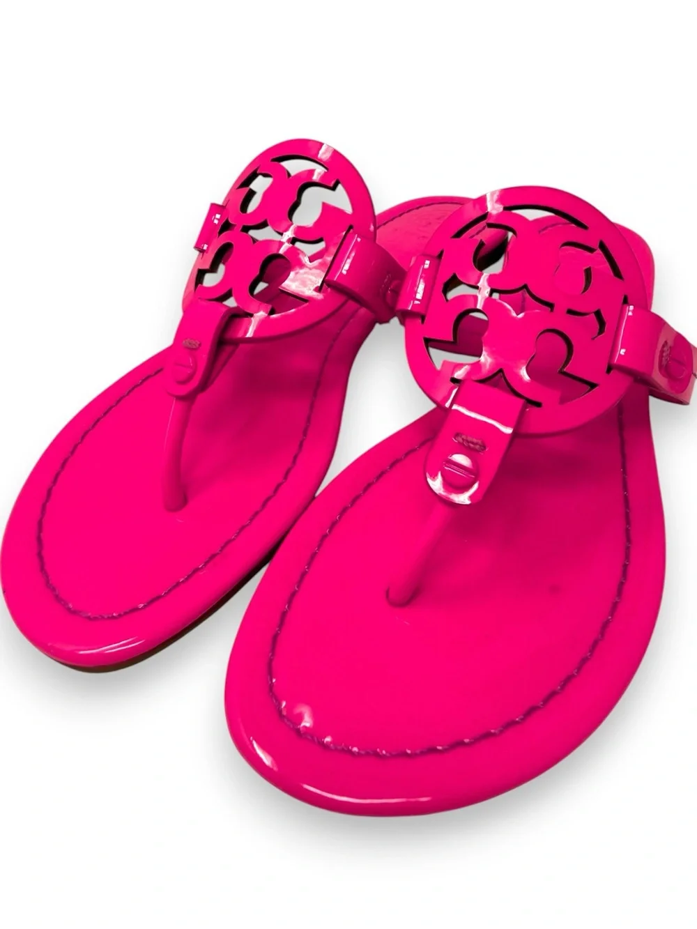 Tory Burch Patent Leather Miller Sandal Fluorescent Neon Fuchsia 6 Women’s
